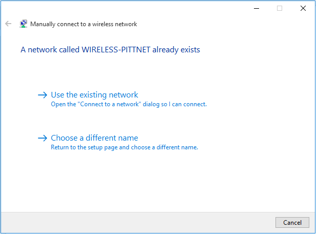 Windows 10 Use Existing Network