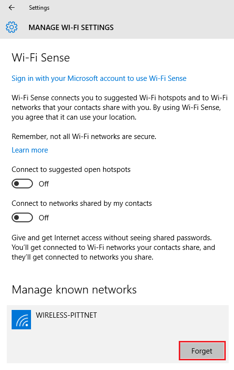 Windows 10 Forget Your WiFi