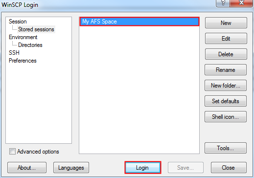 WinSCP Login Window