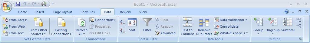 Office 2007 Excel Ribbon Data Features