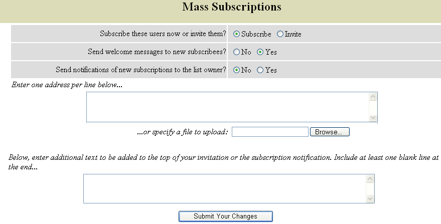 Mass Subscriptions Options