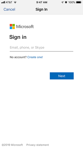 Microsoft Sign in Screen