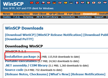 WinSCP Downloads List