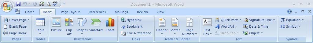 Office 2007 Word Ribbon Insert Features