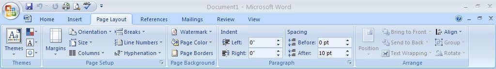 Office 2007 Word Ribbon Page Layout Features