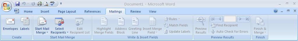 Office 2007 Word Ribbon Mailing Features