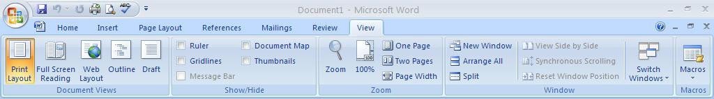 Office 2007 Word Ribbon View Features