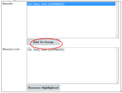 Search Results and Group Member List
