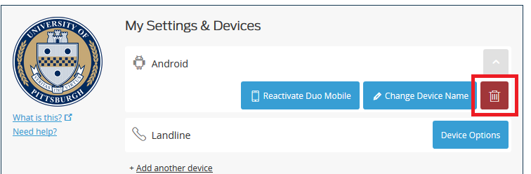 My Settings & Devices With the Trash Icon Highlighted