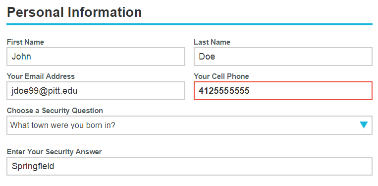 Personal Information Fields