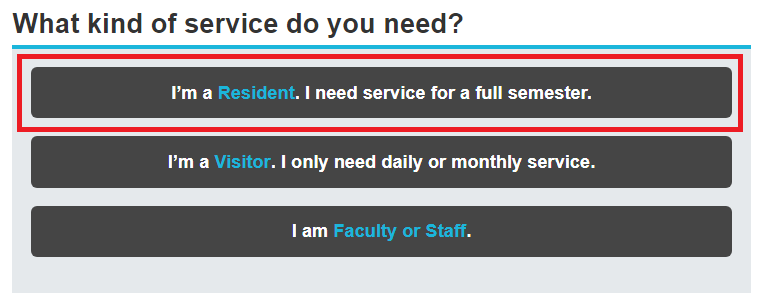 Service Options with I'm a Resident Highlighted