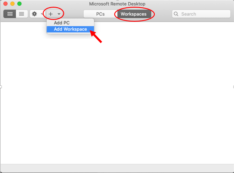 Image showing how to add a workspace in Microsoft Remote Desktop