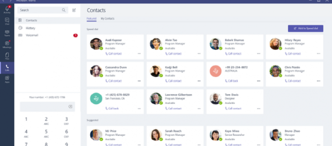 Teams Calling Contacts Screenshot