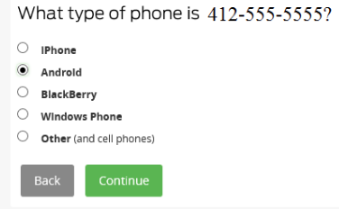 Type of Phone Window (iPhone, Android, BlackBerry, Windows Phone, Other)