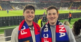 Jacob and Brandon at an FC Barcelona game